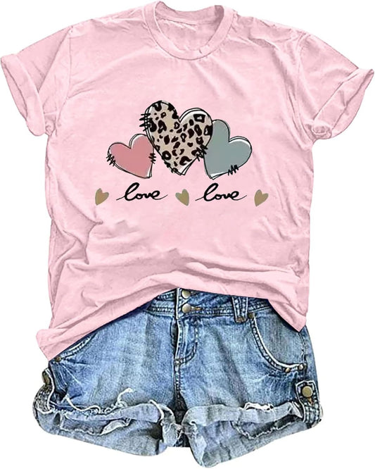 Valentines Shirts for Women Cute Love Heart Graphic T Shirts Casual Lover Gift Blouse Short Sleeve Tops
