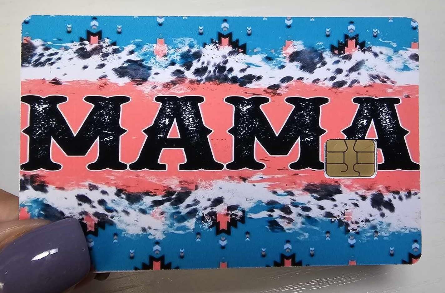 Cowhide Mama Credit Card Skin – Western Boho Aztec Style – Trendy Debit Card Sticker for Chip Cards – Country Mom Gift