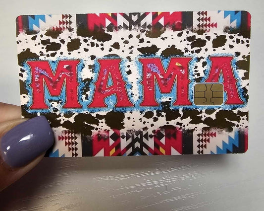 Western Mama Credit Card Skin – Cowprint Aztec Design – Cute Debit Card Sticker for Chip Cards – Country Mom Gift Card Cover
