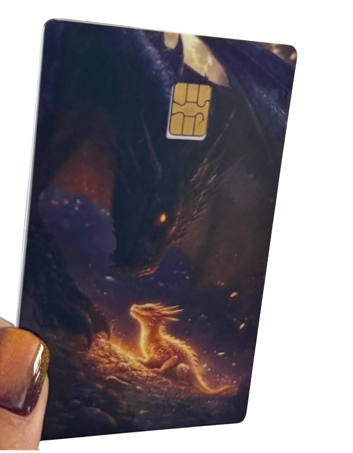 Dragon’s Blessing Card Skin – Glowing Baby Dragon & Guardian in Fantasy Art Style