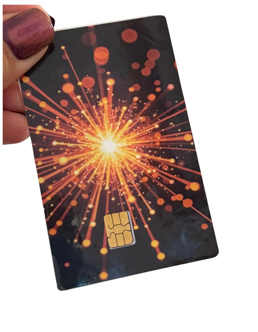 Spark Burst Explosion Card Skin – Bright Orange Light Pop on Dark Background