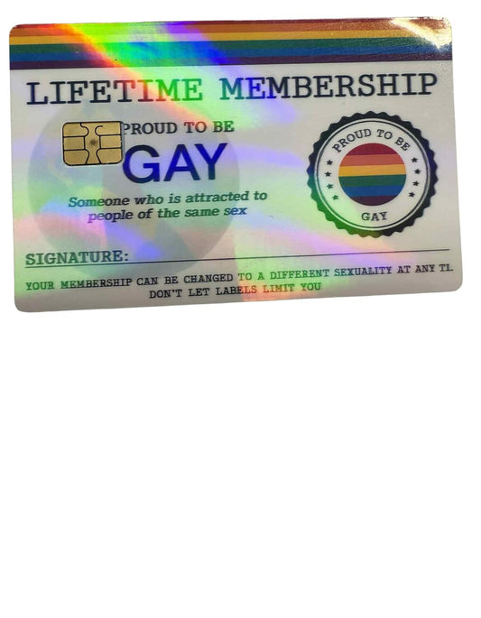 Proud to Be Gay Membership Card Skin – Holographic LGBTQ+ Rainbow Credit Card Sticker