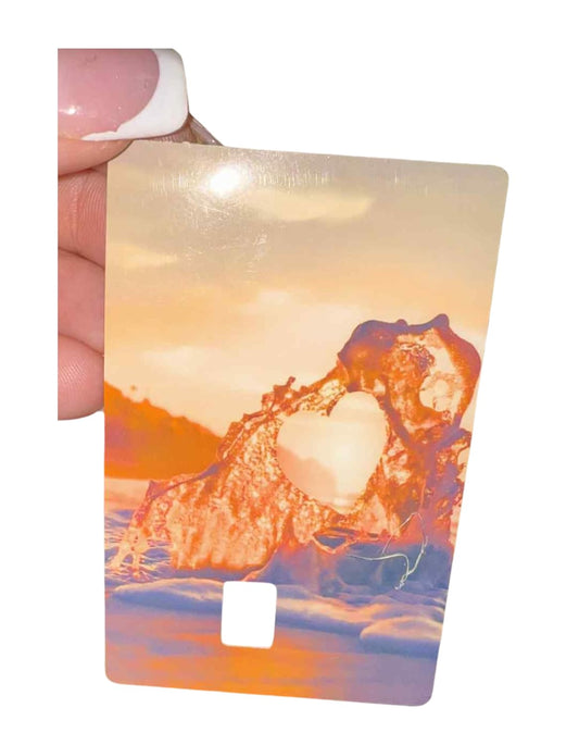 Heart-Shaped Rock Sunset Card Skin – Romantic Scenic Credit Card Sticker for Nature Lovers
