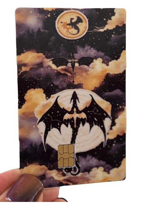 Moonlit Dragon Silhouette Card Skin – Fantasy Night Sky Scene with Dragon Rider Art