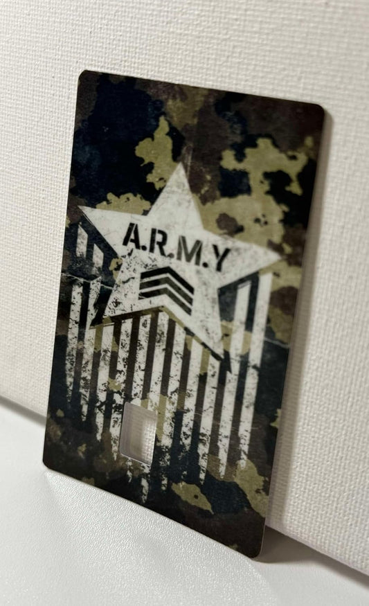 Army Star Credit Card Skin – Grunge Camo American Flag Design – Patriotic Military Debit Card Sticker for Chip Cards – Gift for Soldiers & Veterans