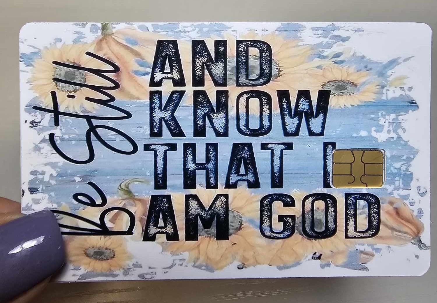Be Still & Know Credit Card Skin – Sunflower Religious Design – Bible Verse Card Sticker for Chip Cards – Inspirational Faith-Based Card Cover
