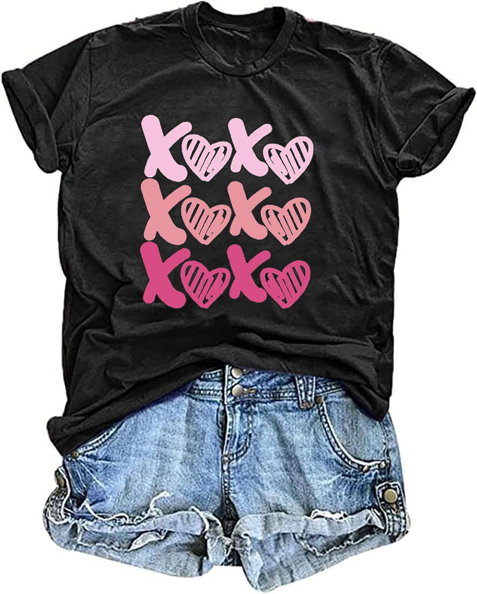 Valentines Shirts for Women Cute Love Heart Graphic T Shirts Casual Lover Gift Blouse Short Sleeve Tops