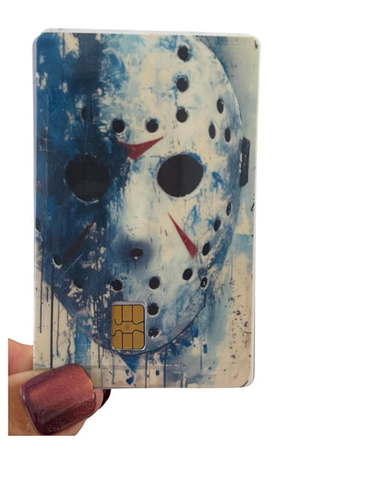 Crystal Lake Mask Card Skin – Blue Grunge Jason Hockey Mask Horror Card Wrap