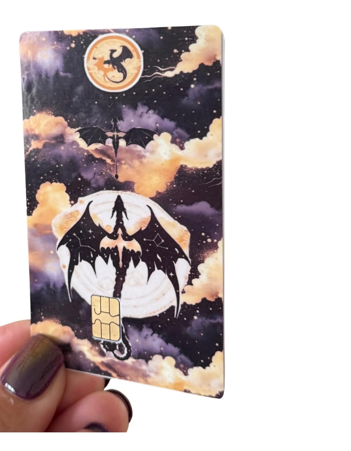 Moonlit Dragon Silhouette Card Skin – Fantasy Night Sky Scene with Dragon Rider Art