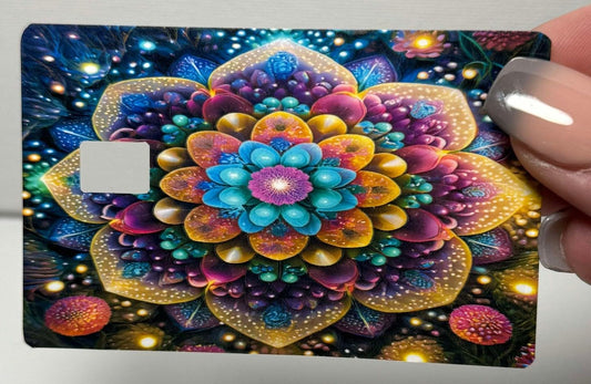 Colorful Mandala Credit Card Sticker – Artistic Psychedelic Flower Design
