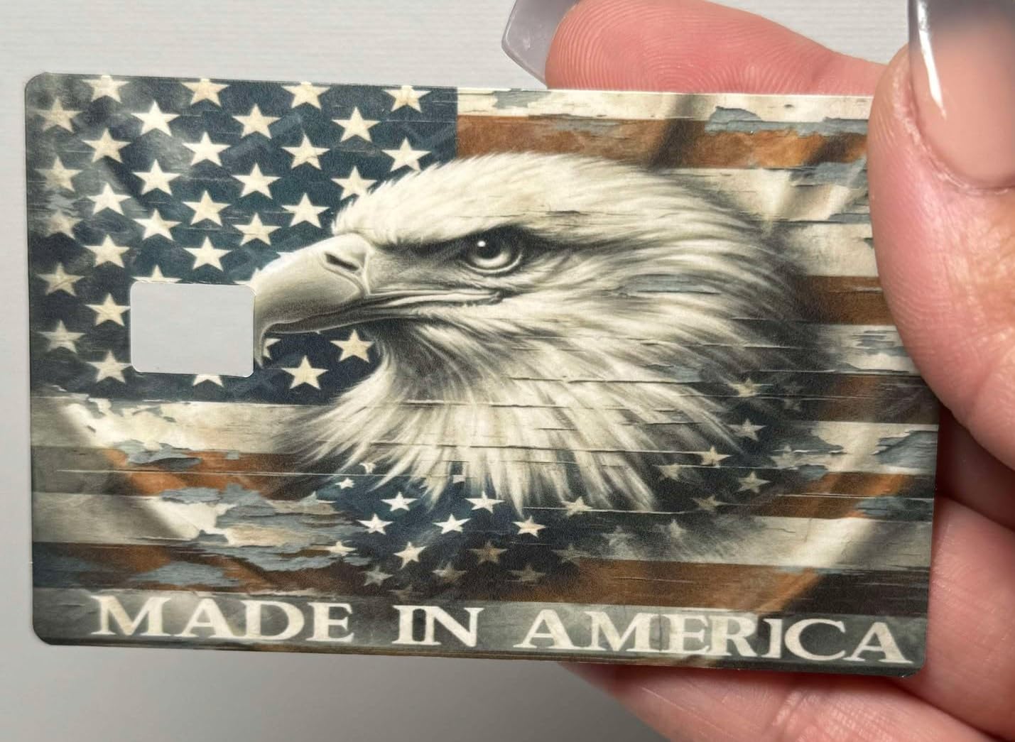 Made in America Credit Card Skin – Bald Eagle & USA Flag Design – Patriotic Debit Card Sticker for Chip Cards – American Pride Gift for Veterans & Patriots