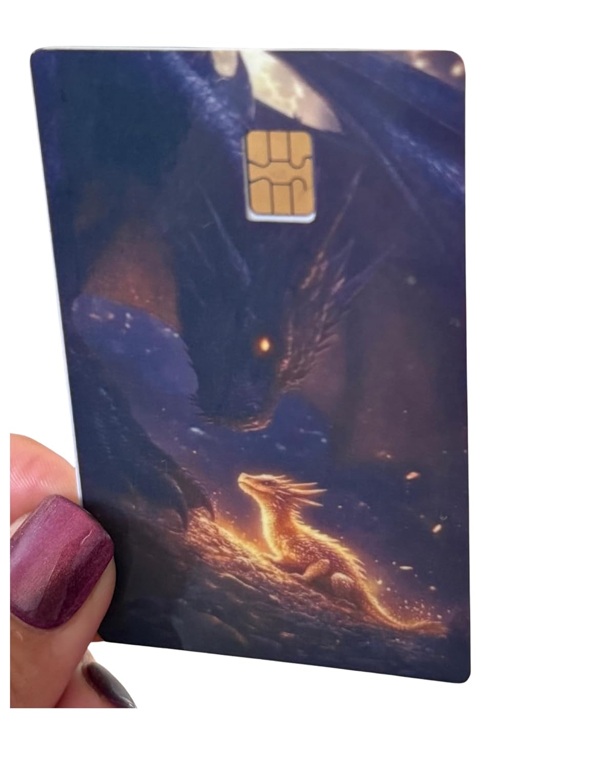 Dragon’s Blessing Card Skin – Glowing Baby Dragon & Guardian in Fantasy Art Style