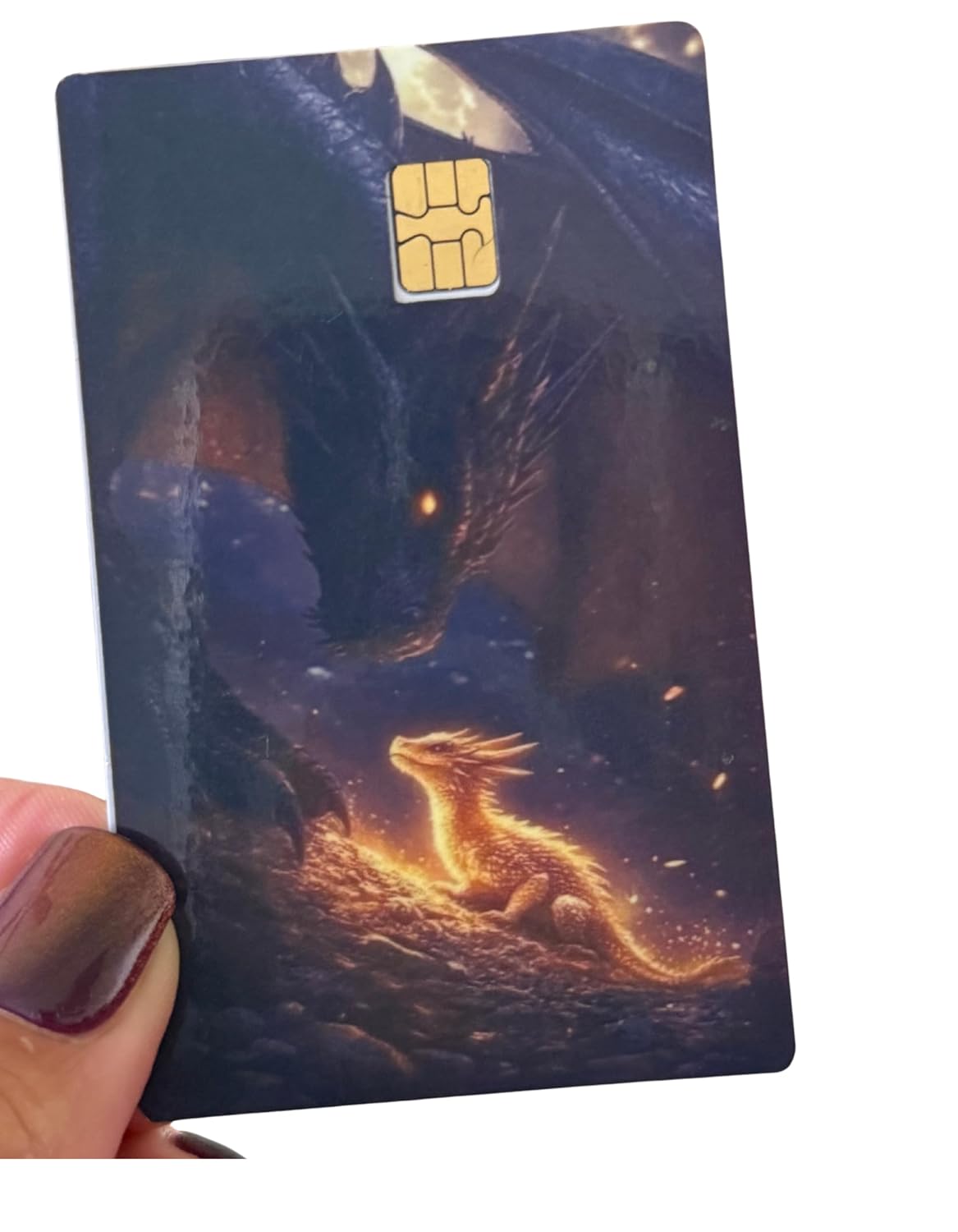 Dragon’s Blessing Card Skin – Glowing Baby Dragon & Guardian in Fantasy Art Style