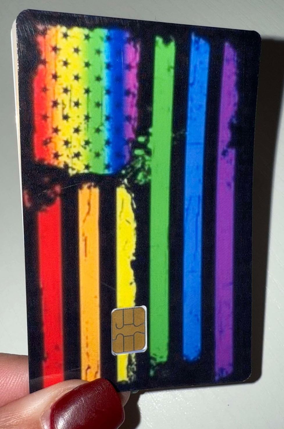 Grunge Rainbow Flag Credit Card Skin – Distressed LGBTQ+ American Flag Design – Pride Debit Card Sticker for Chip Cards – Bold & Colorful Identity Cover