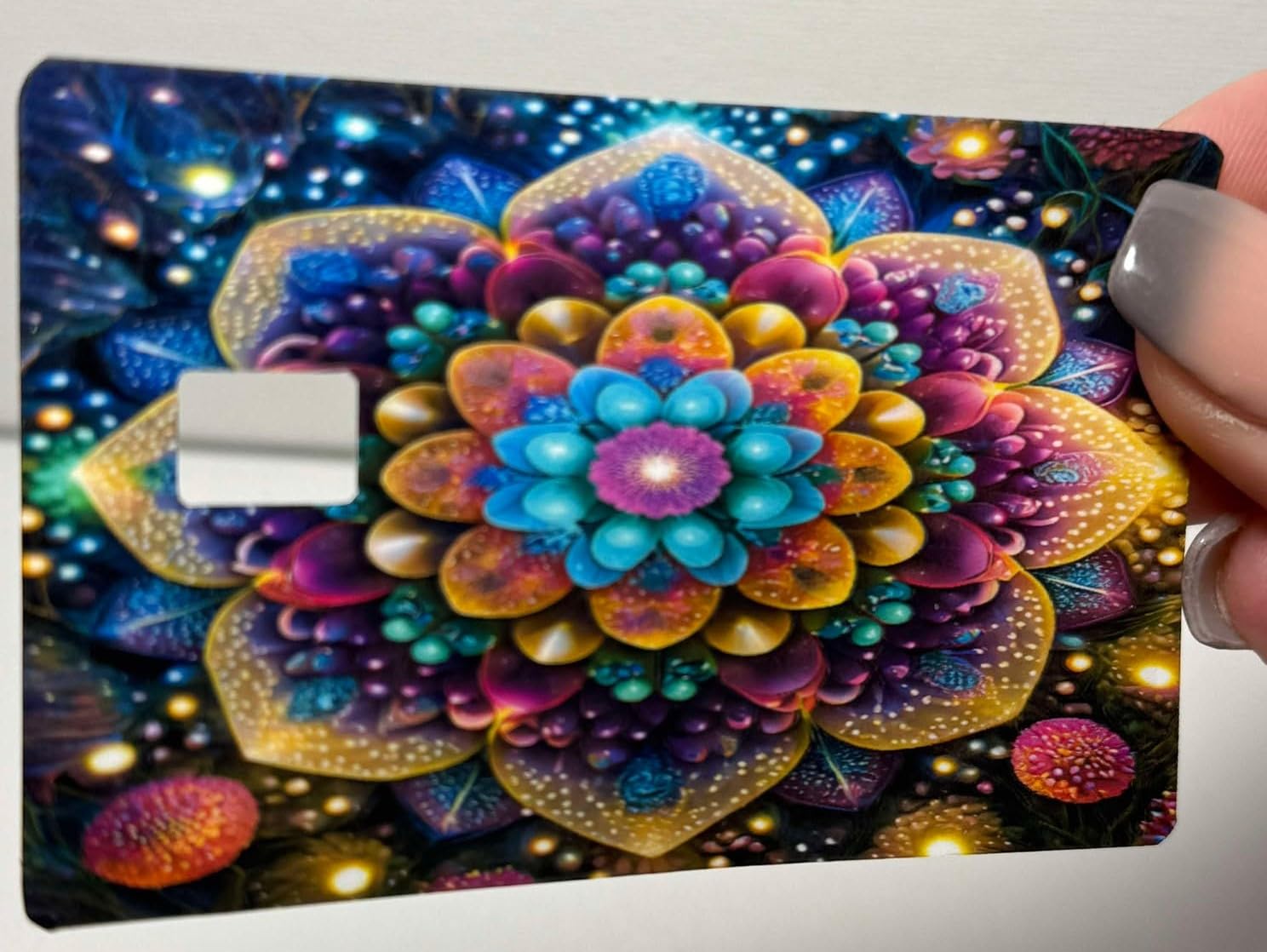 Colorful Mandala Credit Card Sticker – Artistic Psychedelic Flower Design
