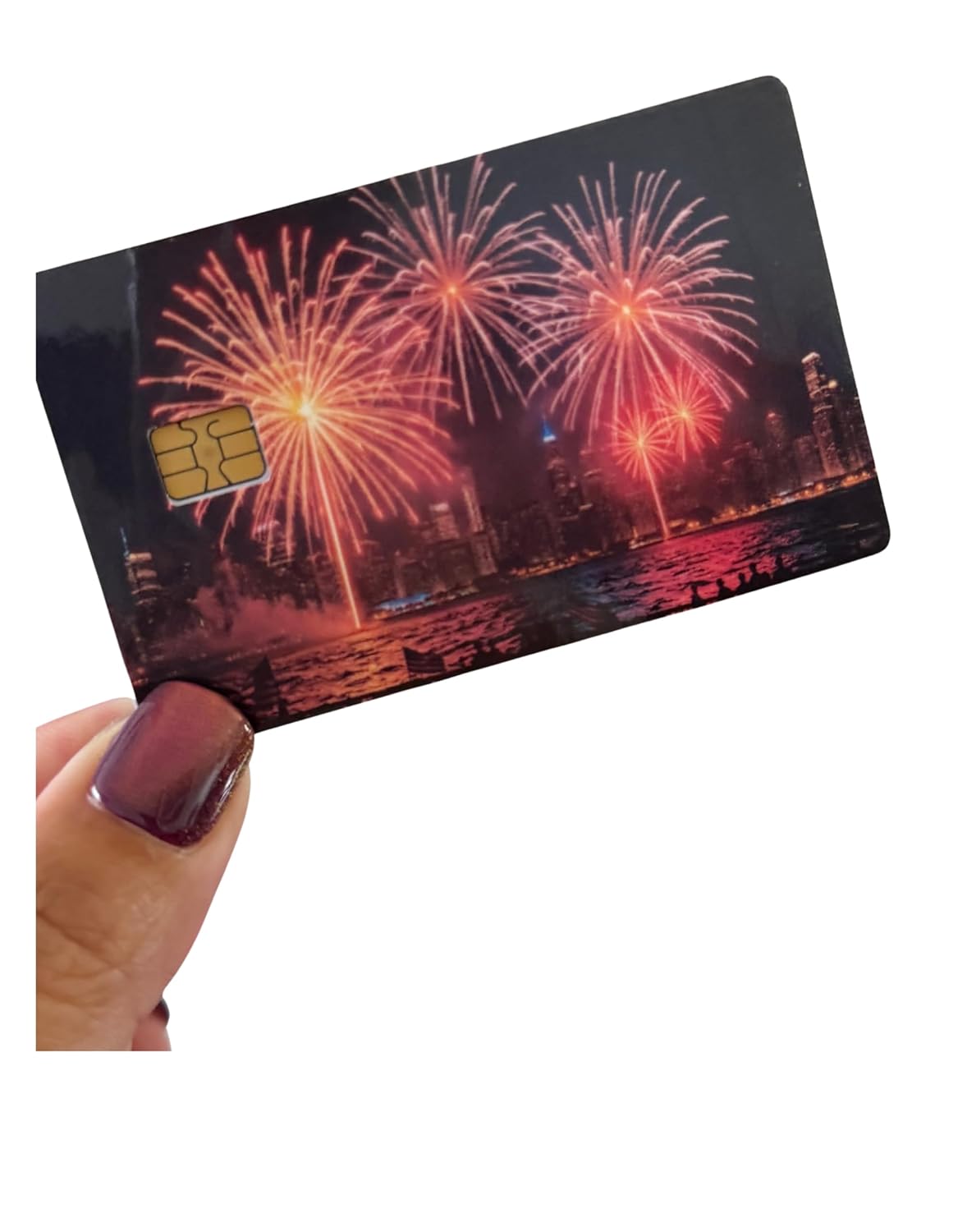 City Fireworks Spectacle Card Skin – Vibrant Fireworks Over Skyline for Chip Cards