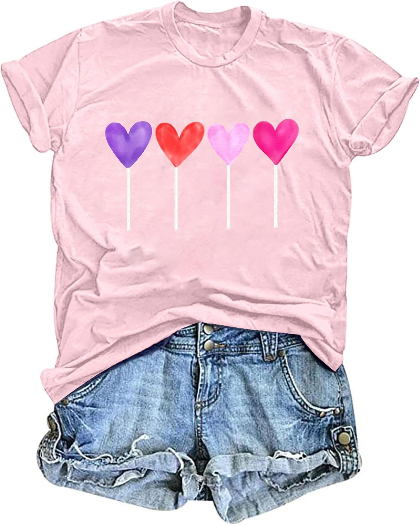 Valentines Shirts for Women Cute Love Heart Graphic T Shirts Casual Lover Gift Blouse Short Sleeve Tops