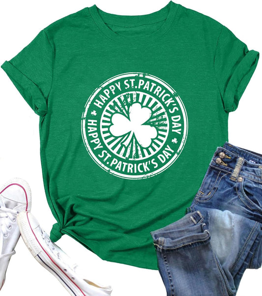 St Patricks Day Shirts for Women Funny Clover Graphic Tshirt Lucky Irish Short Sleeve Tee Tops