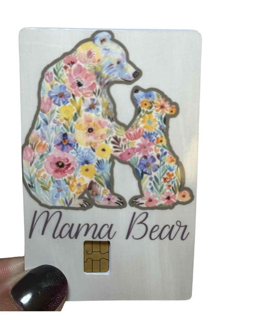 Mama Bear Floral Card Skin – Cute Mom & Cub Credit Card Sticker, Motherhood Gift