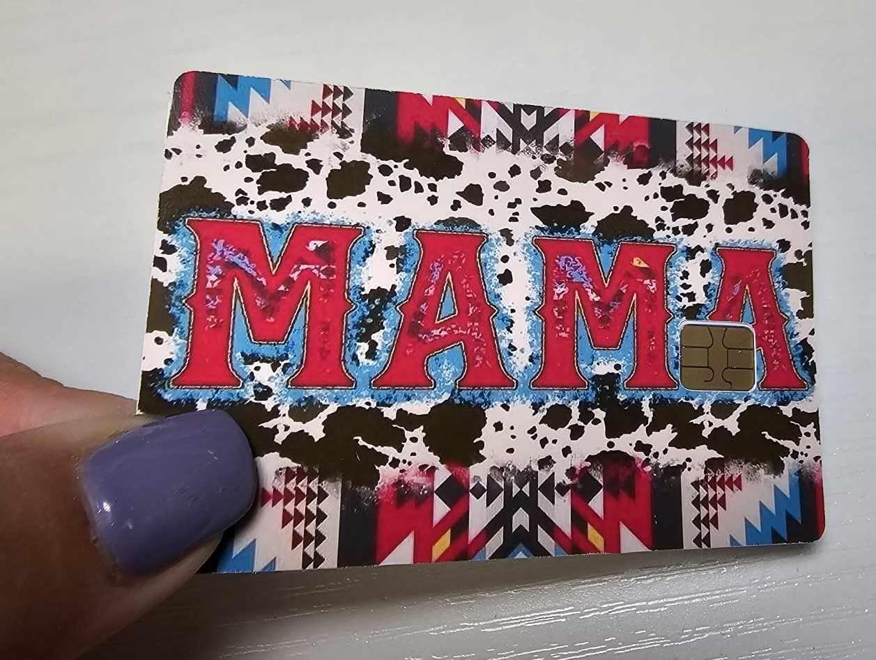 Western Mama Credit Card Skin – Cowprint Aztec Design – Cute Debit Card Sticker for Chip Cards – Country Mom Gift Card Cover