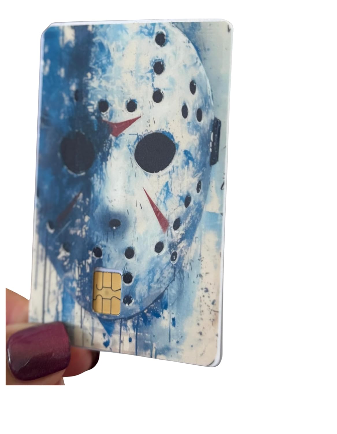 Crystal Lake Mask Card Skin – Blue Grunge Jason Hockey Mask Horror Card Wrap