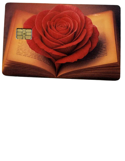 Romantic Book & Rose Card Skin – Literary Aesthetic Credit Card Sticker for Book Lovers