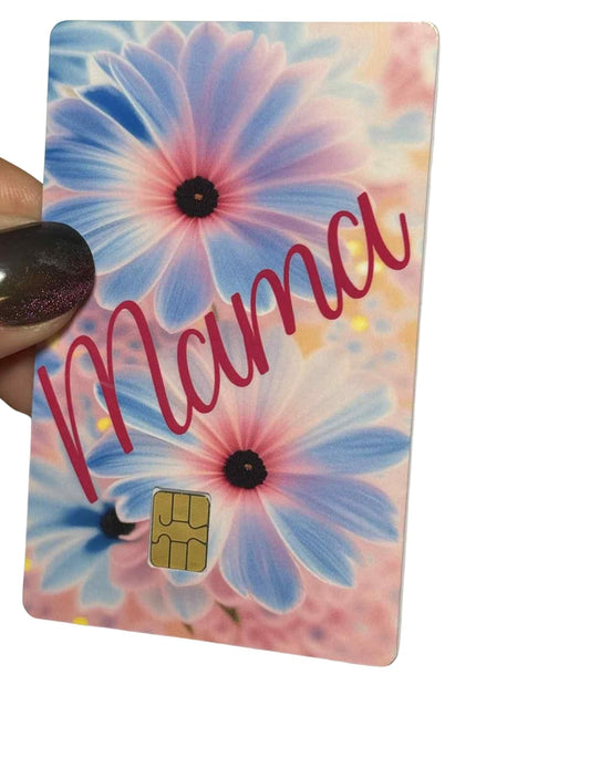 Pastel Floral MAMA Card Skin – Soft Pink & Blue Daisy Credit Card Sticker for Moms