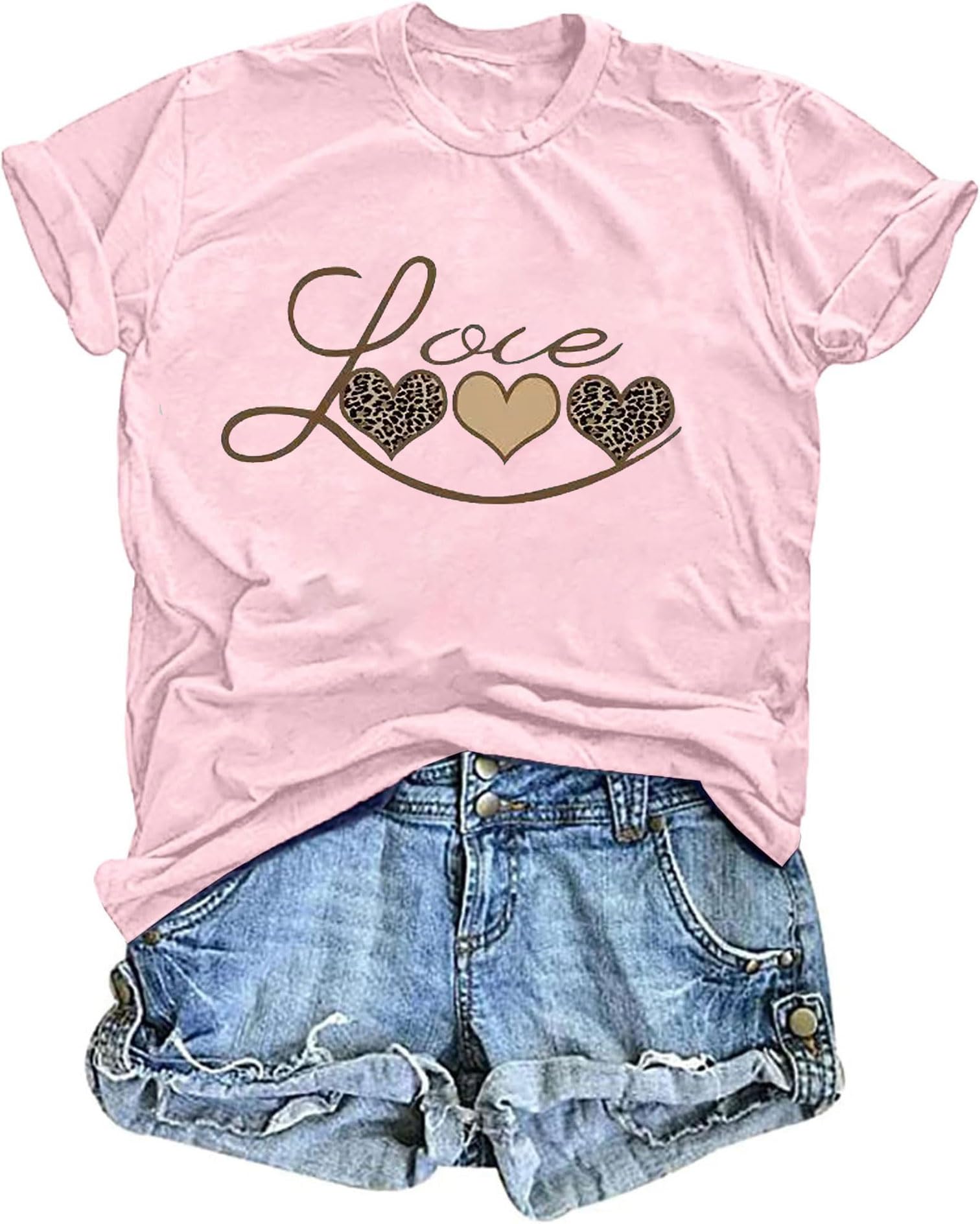 Valentines Shirts for Women Cute Love Heart Graphic T Shirts Casual Lover Gift Blouse Short Sleeve Tops