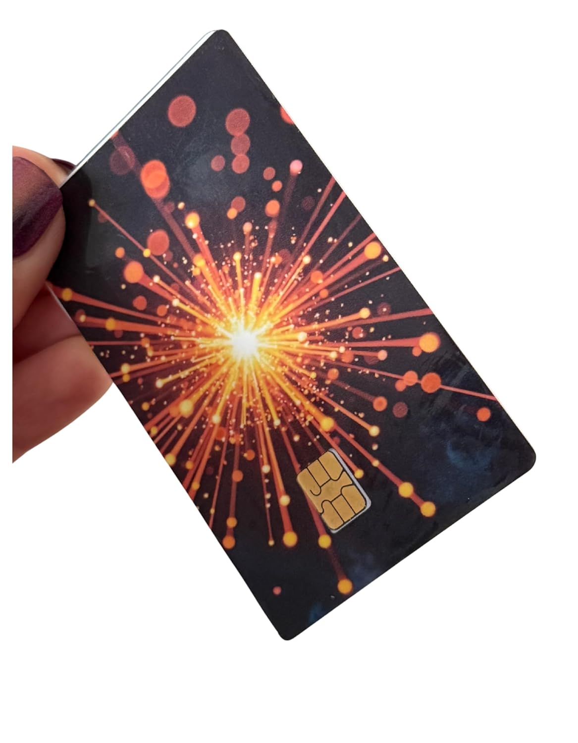 Spark Burst Explosion Card Skin – Bright Orange Light Pop on Dark Background