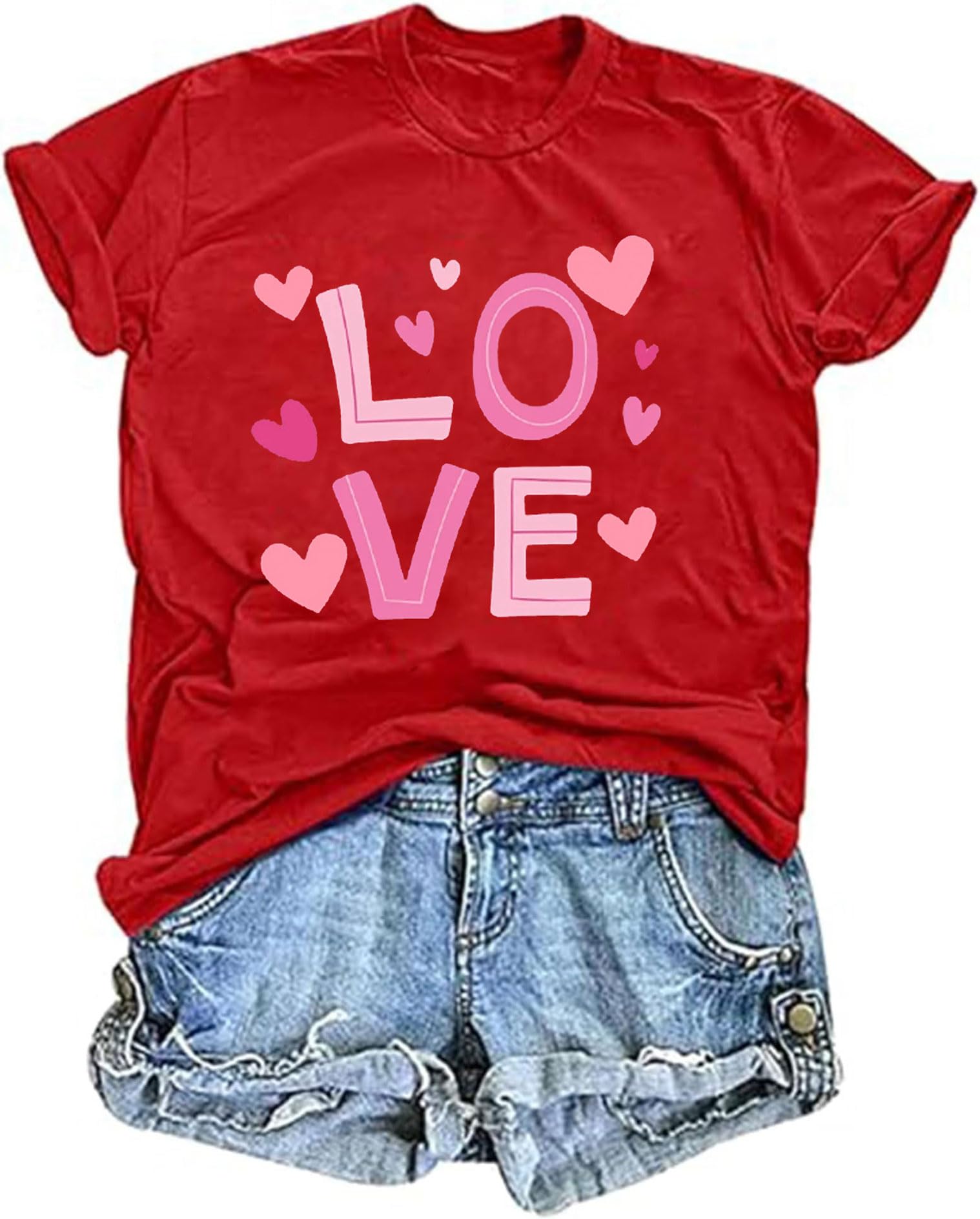Valentines Shirts for Women Cute Love Heart Graphic T Shirts Casual Lover Gift Blouse Short Sleeve Tops