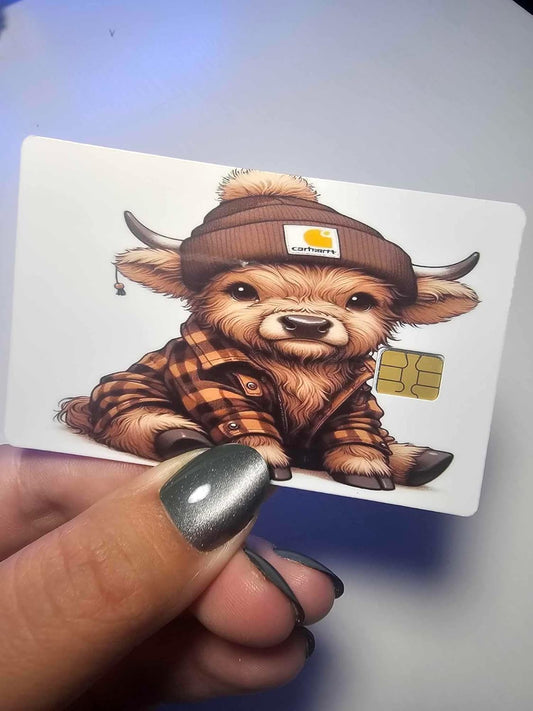 Orange and Black Plaid Highland Cow Credit/Debit Card Skin