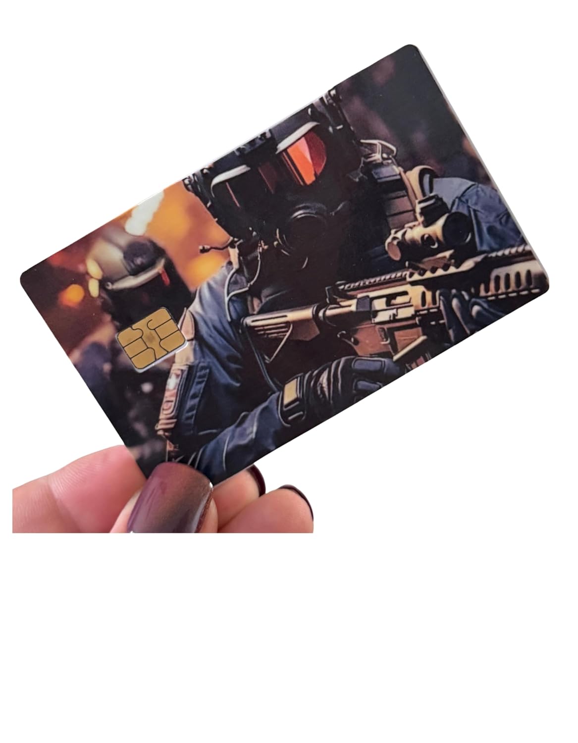 Tactical Elite Operator Credit Card Skin – Military Soldier Gas Mask Graphic for Tactical Style