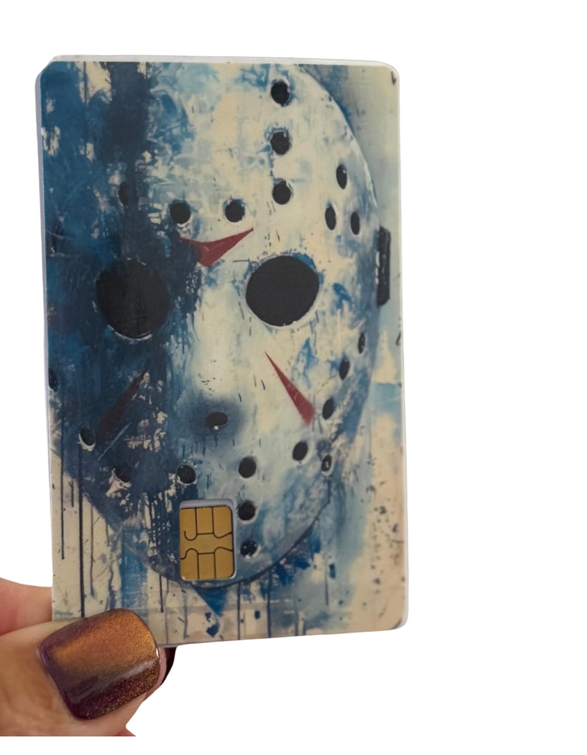 Crystal Lake Mask Card Skin – Blue Grunge Jason Hockey Mask Horror Card Wrap