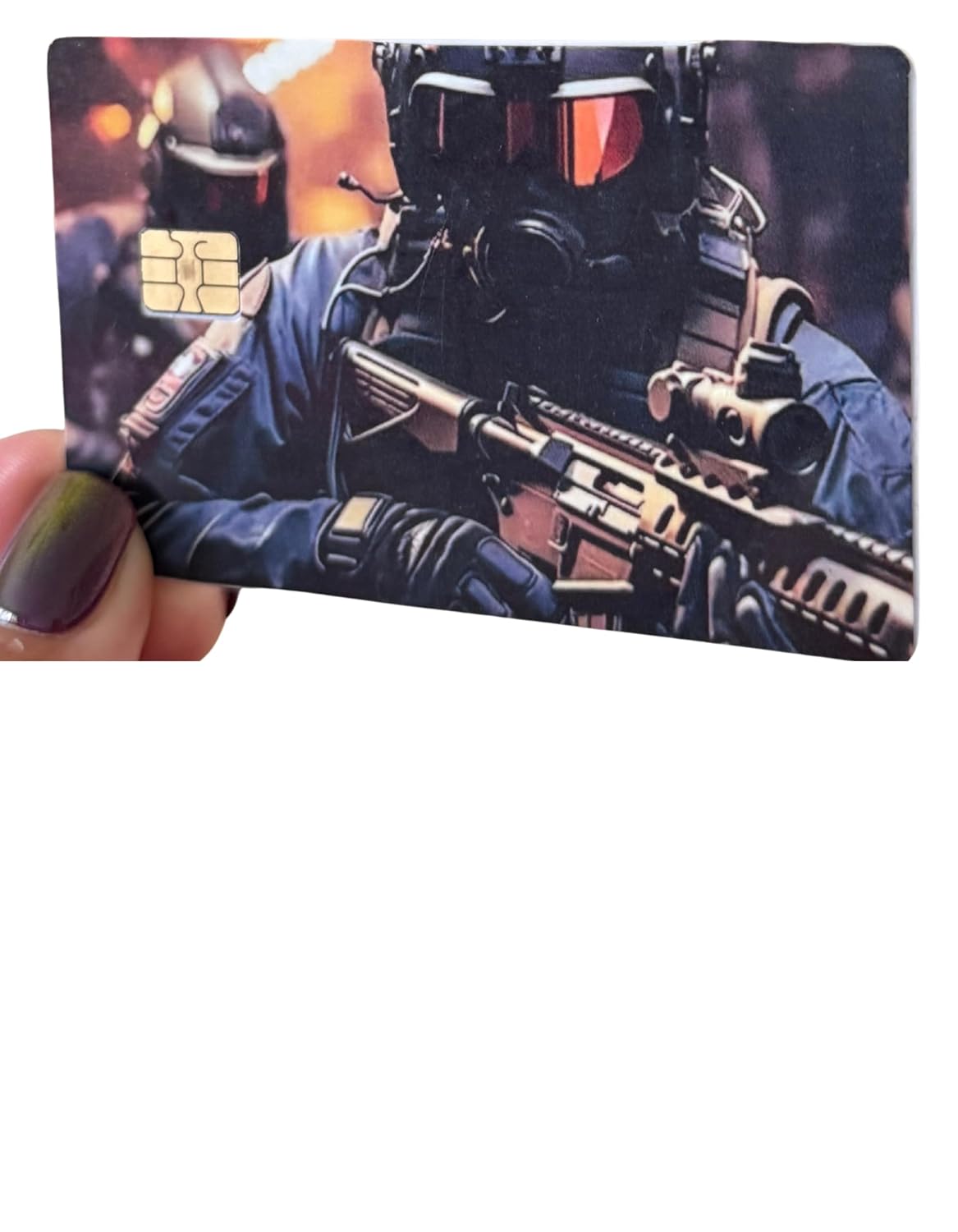 Tactical Elite Operator Credit Card Skin – Military Soldier Gas Mask Graphic for Tactical Style