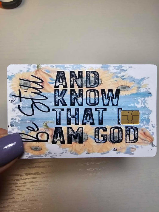 Be Still Credit/Debit Card Skin, Sky blue and Gold Design