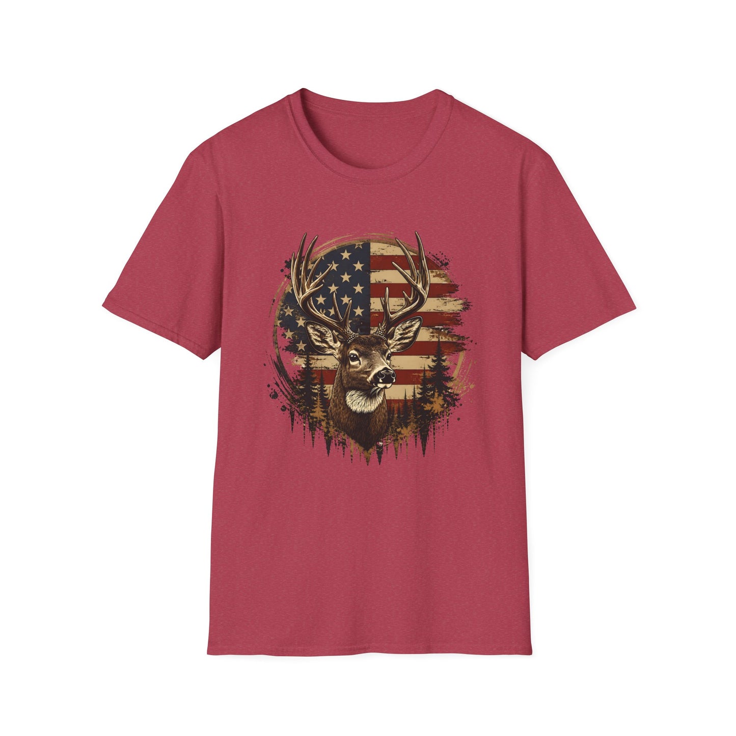 Patriotic Deer Graphic T-Shirt — American Flag Buck Hunting Tee
