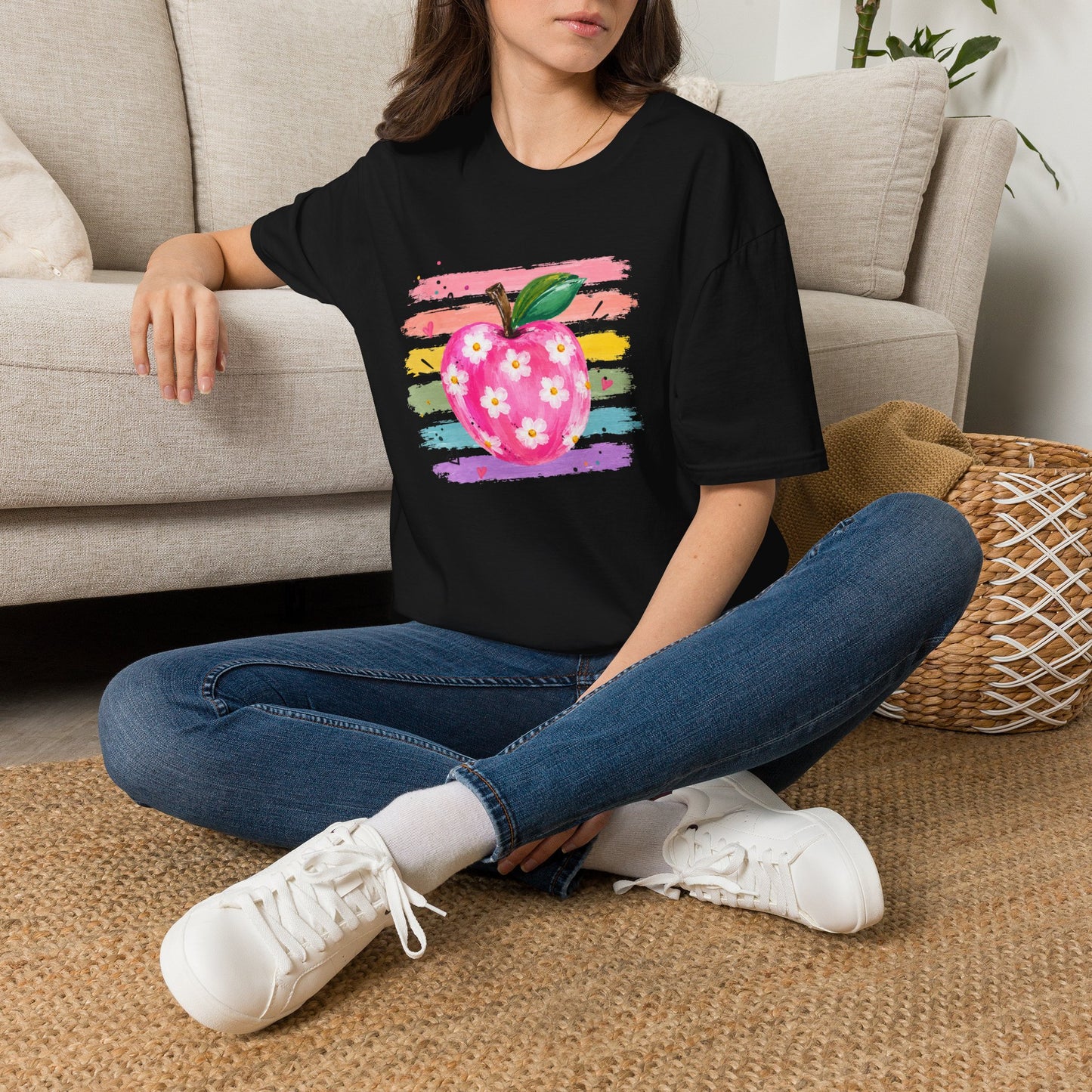 Floral Apple Graphic T-Shirt — Colorful Watercolor Teacher Gift
