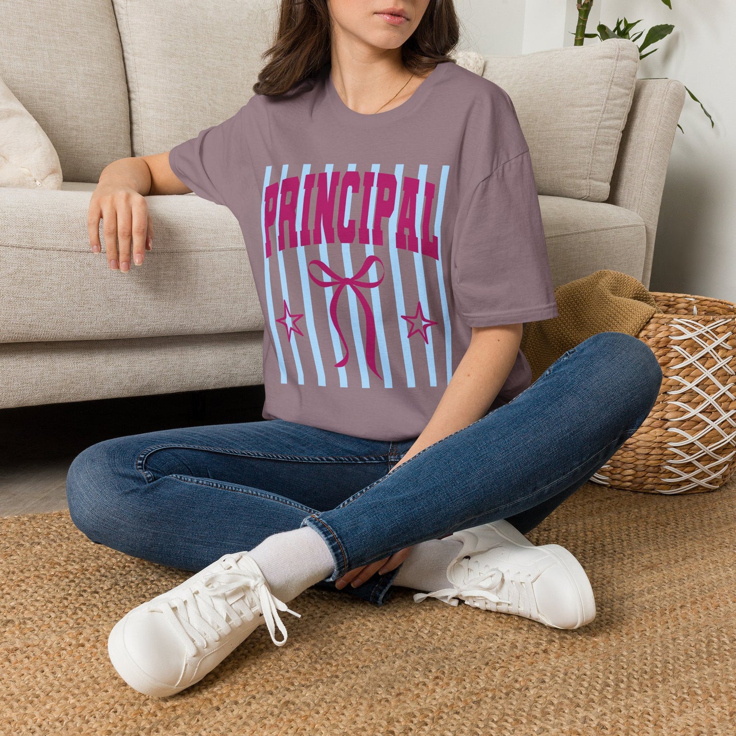 Principal Graphic T-Shirt — Fun Striped School Staff Tee
