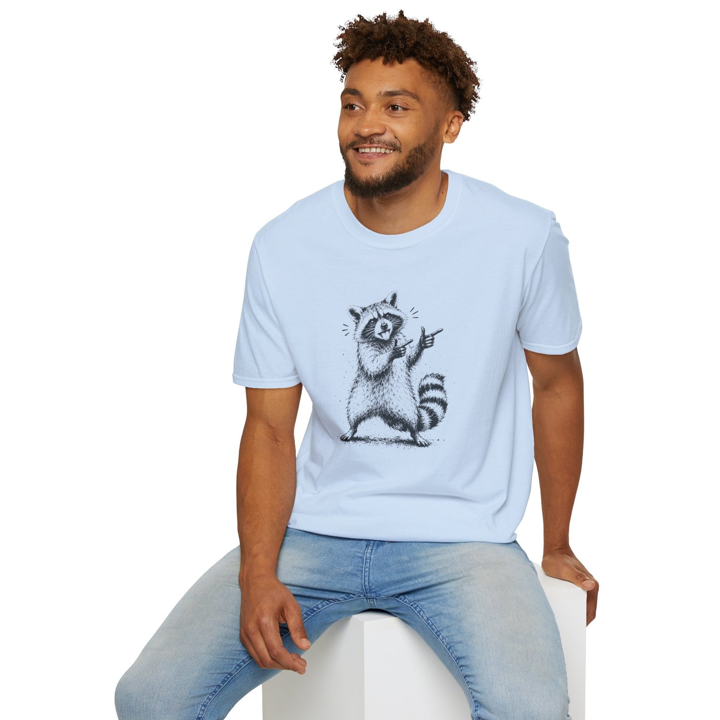 Raccoon Pointing Graphic T-Shirt — Cute Funny Wildlife Tee