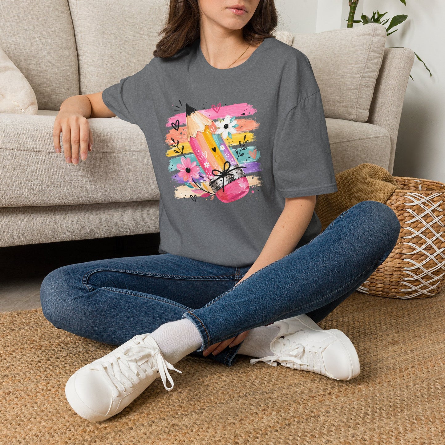 Colorful Pencil Floral T-Shirt — Cute Artistic Teacher & Student Tee