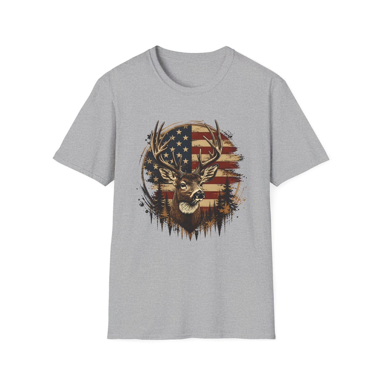 Patriotic Deer Graphic T-Shirt — American Flag Buck Hunting Tee