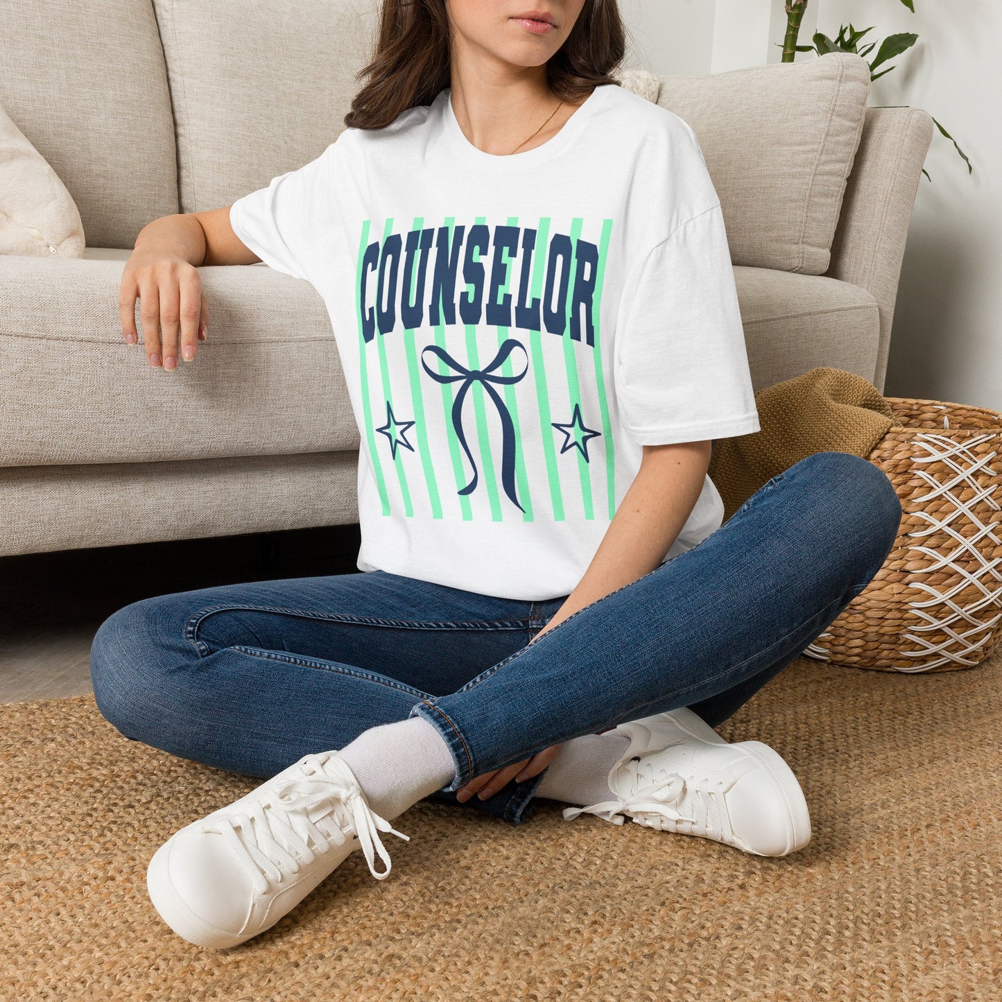 Counselor Tee — Mint Stripe School Camp Staff Shirt