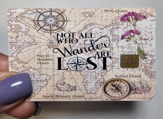 Not All Who Wander Are Lost Credit Card Skin – Vintage Map Design – Travel Debit Card Sticker for Chip Cards – Wanderlust Compass Theme