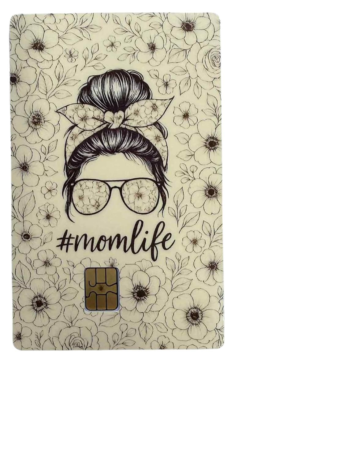#Momlife Floral Card Skin – Messy Bun Mom Credit Card Sticker, Cute and Relatable Design