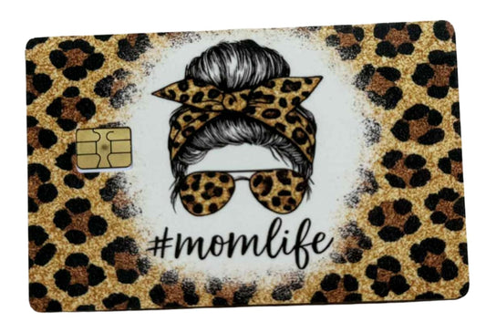 Leopard Print #Momlife Card Skin – Sassy Messy Bun Credit Card Sticker for Moms