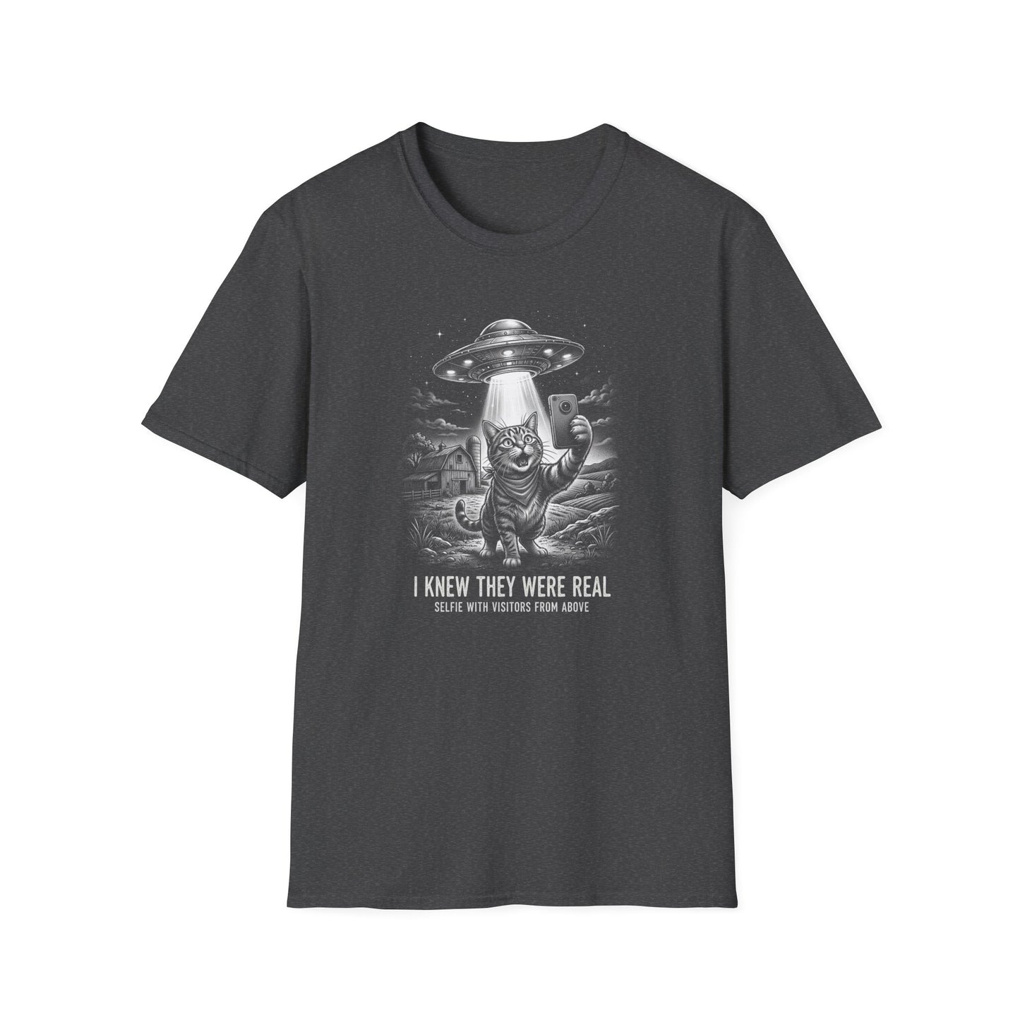 Alien Cat Selfie T-Shirt — 'I Knew They Were Real' UFO Graphic Tee