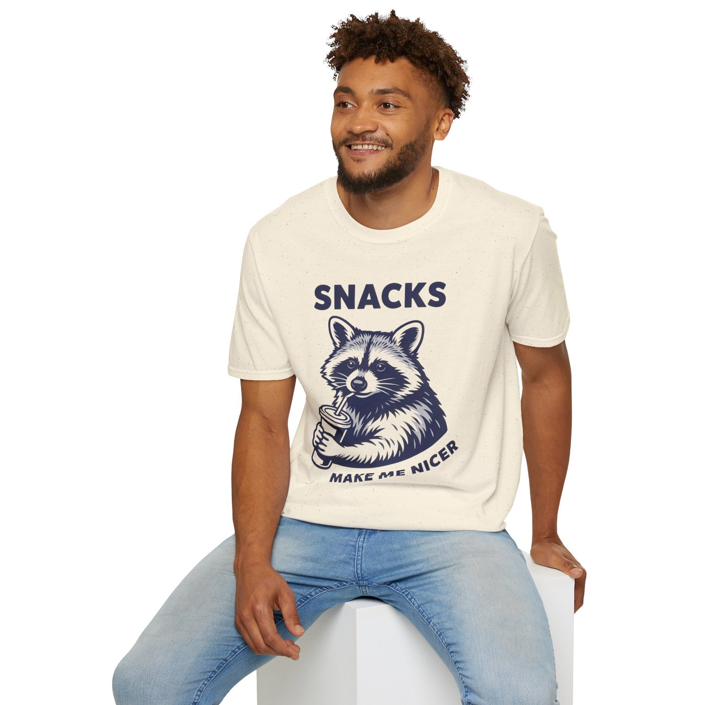 Snacks Raccoon T-Shirt — Cute Vintage Raccoon Eating Snacks Graphic Tee