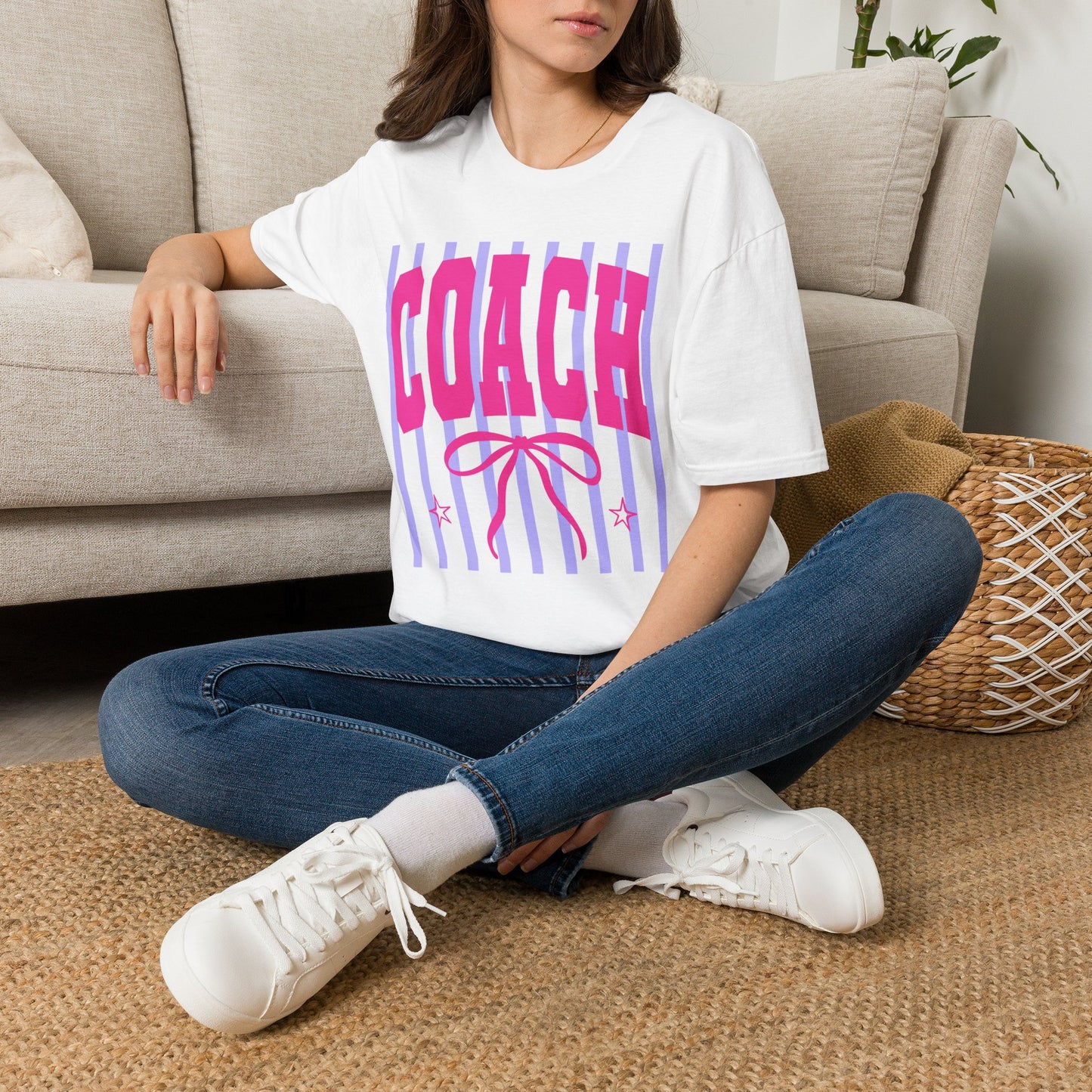 Coach Graphic T-Shirt — Pink Retro Stripe Design