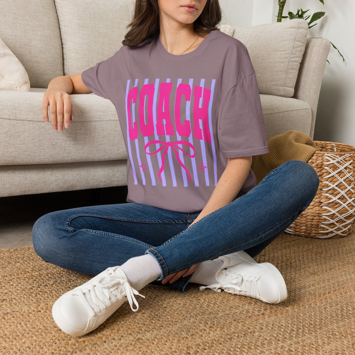 Coach Graphic T-Shirt — Pink Retro Stripe Design