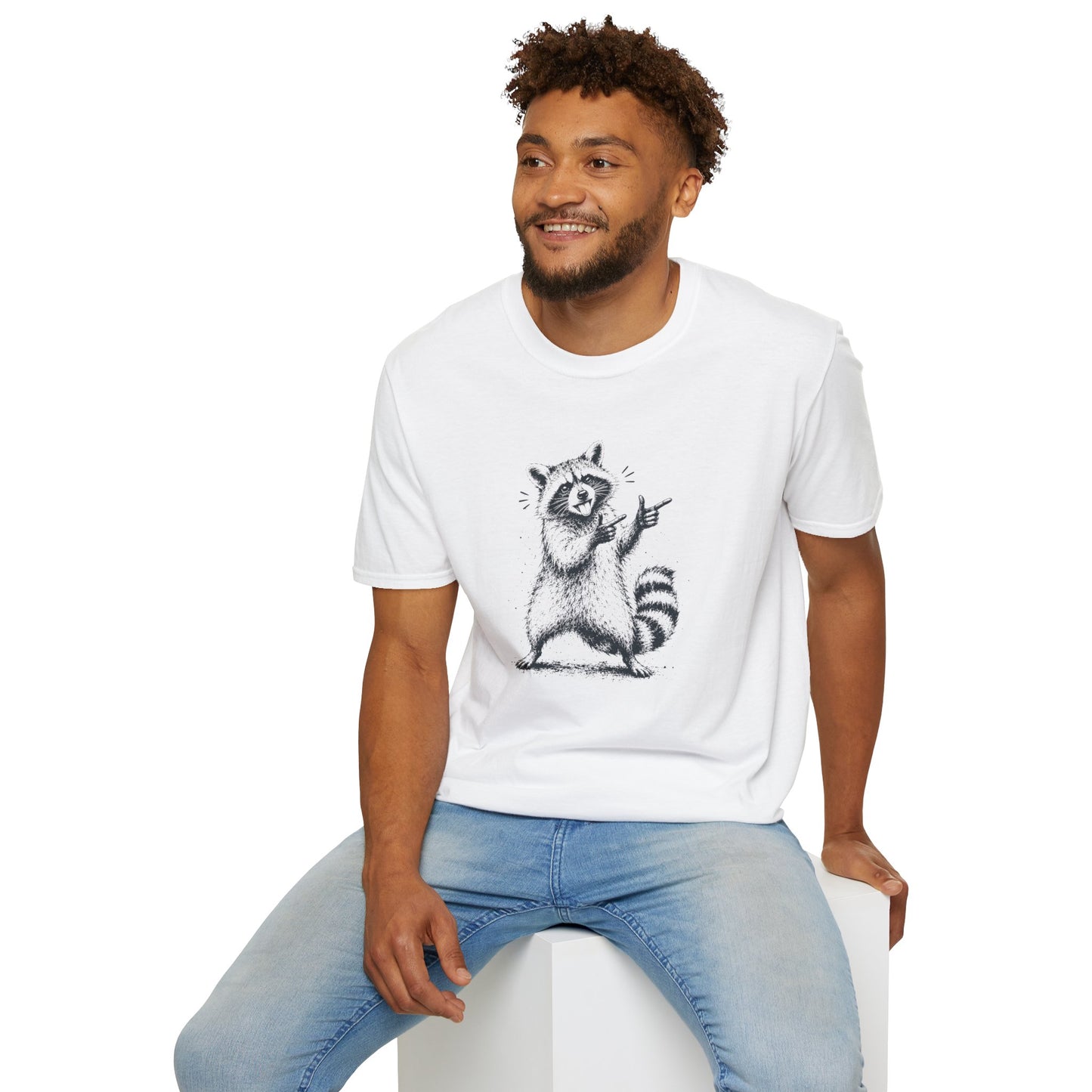 Raccoon Pointing Graphic T-Shirt — Cute Funny Wildlife Tee